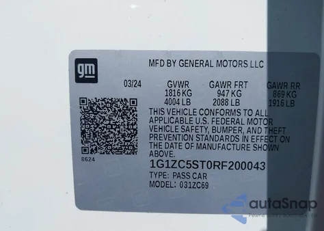 2024 Chevrolet Malibu Fwd 1Fl from USA, damaged, VIN 1G1ZC5ST0RF200043